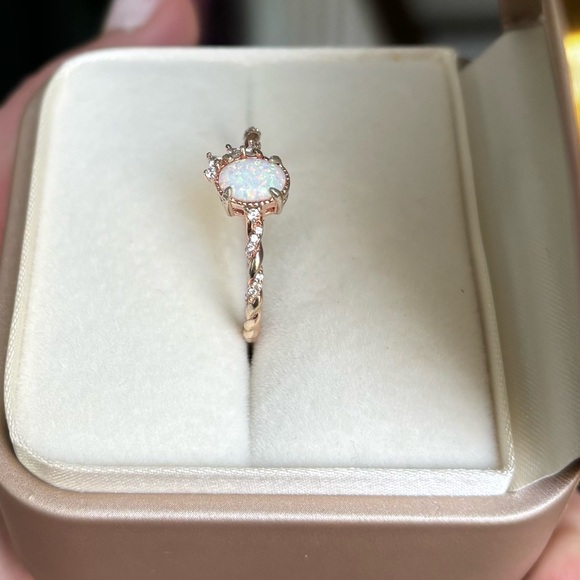 Handmade 18K Rose Gold Vermeil Opal and White Zircon Ring Size 10 - Picture 3 of 11